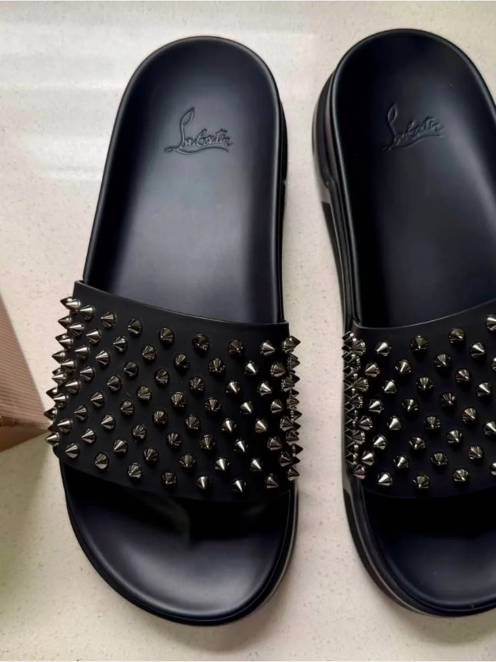 Christian Louboutin Black Spiked Slide Sandals